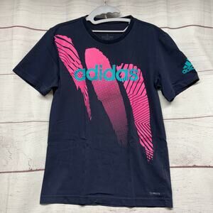 Adidas Climalite Graphic Training Tee Size S Navy Blue Pink Teal DJ1721
